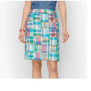 TALBOTS women's Madras Plaid Pastel Colored Patchwork Pencil Skirt Sz 12